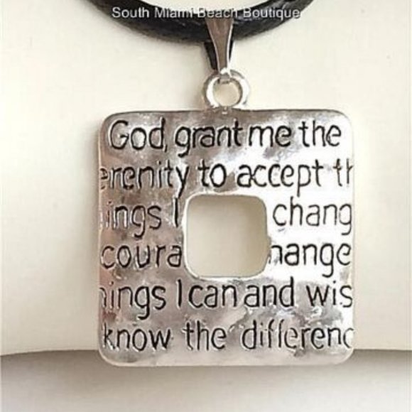 Silver Serenity Prayer Necklace 19" Message AA Al-Anon NA Adjustable Plated USA - Picture 1 of 8